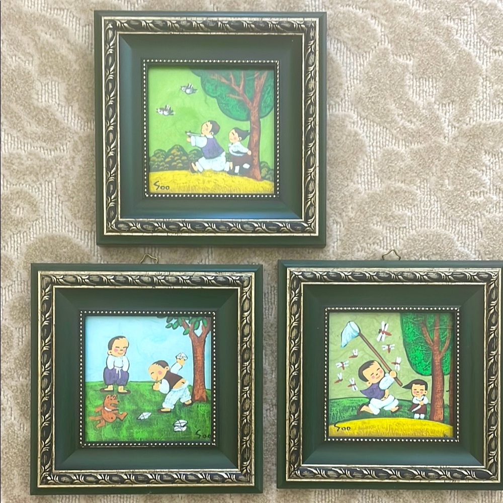 Soo Set of 3 Framed Japanese Paintings
